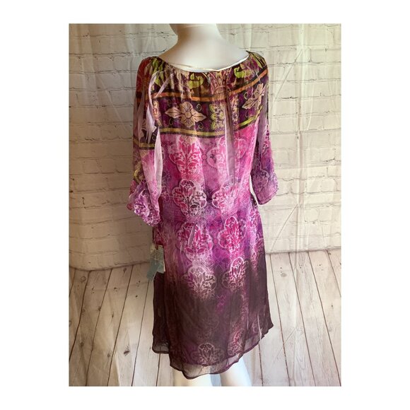 *Unity** Women Multicolor Polyester Scoop Neck 3/4 Sleeve Knee Length Dress M - Picture 2 of 14